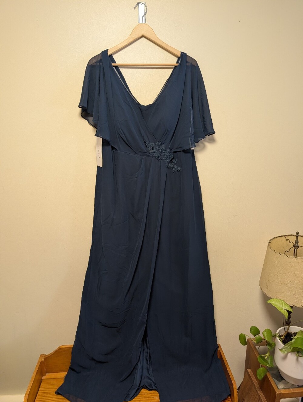 Azazie Eunice Dark Navy Chiffon Maxi Dress A16 NWT